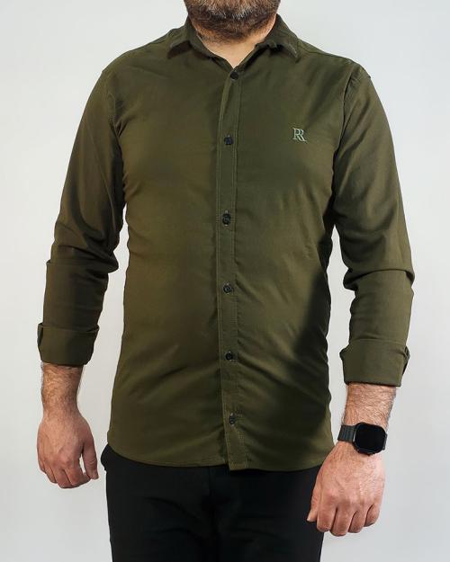 پیراهن مردانه آستین بلند سبز یشمی مدل 1480